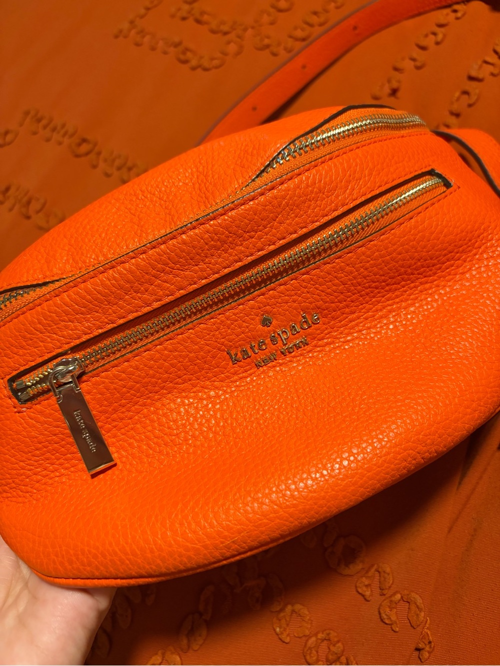 kate spade Orange Pebbled Leather Crossbody Belt Bag with Gold Hardware